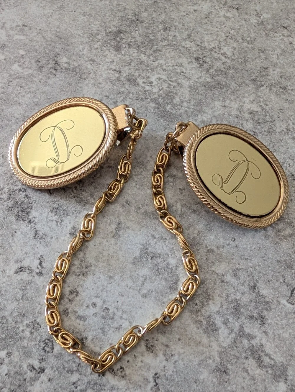 Gold-Tone Monogram Letter D Sweater Clips with Chain